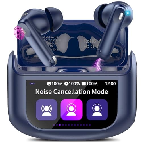 Thunelec Wireless Earbuds, Bluetooth 5.4 Ear buds with Multifunctional Touch Screen, 48H Bass Stereo Headphones with ANC/ENC Noise Cancelling/Transparency mode, IPX7 Earphones with 5 EQ Modes, Blue