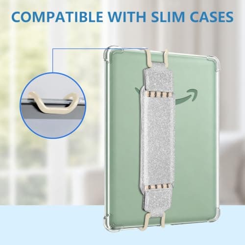 HoYiXi Universal Soft Elastic Hand Strap for 6-7'' eReader, Compatible with Kindle, Kobo, PocketBook, Tolino, High-Elasticity Hand Strap Finger Grip Holder For 6'',6.8", 7" eReader,Silver glitter — view 5