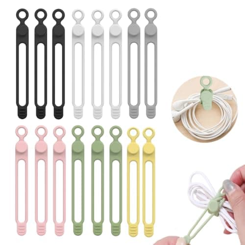 16Pcs Reusable Silicone Cable Ties, 10.5cm, 6 Colours