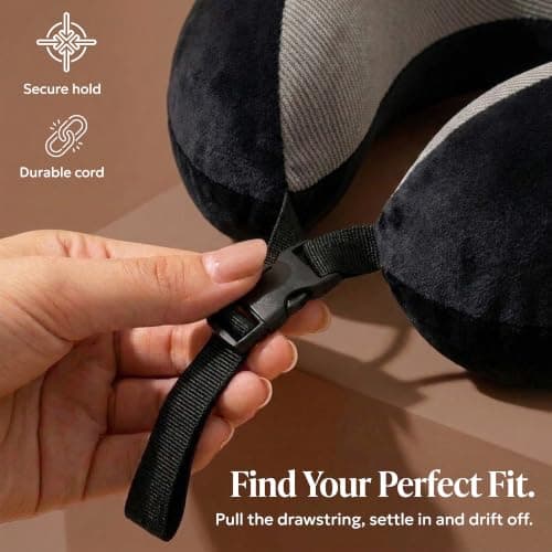 LUGG Memory Foam Travel Pillow – 360° Ergonomic Neck & Head Support, Slow Rebound Cushioning, Breathable Cover, Lightweight U-Shape Pillow for Flights, Trains & Cars, Includes Storage Bag - Black — view 4