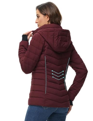 ROYAL MATRIX Women's Packable Puffer Jacket, Lightweight Puffer Jacket Winter Warm Quilted Puffer Jacket with Detachable Hood, Wine Red, Medium — view 3