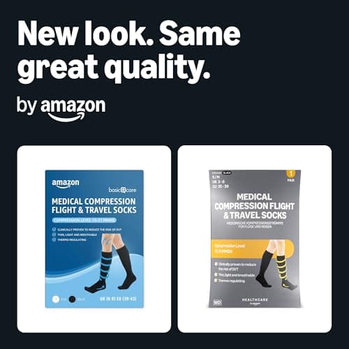 Healthcare by Amazon Medical Compression Socks, Class I (18–21 mmHg), Graduated Compression – for Flights, Travel & DVT Prevention, Breathable & Anti-Odour, Black, Size S/M (35–39) — view 2