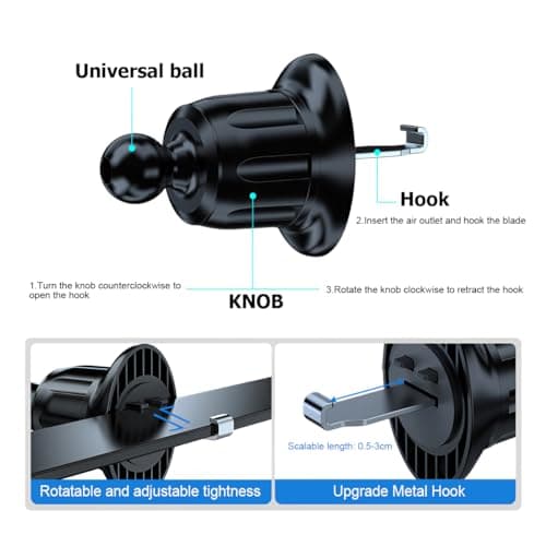JNNJ Car Phone Holder, Universal Cell Phone Holder Stand Mount, 360°rotation Adjustable Stability Air Vent Phone Mount, Multifunctional Smartphones Holder for Windshield Vent (Black) — view 3