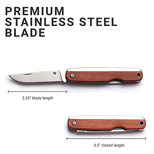 Whitby Pocket Knife, Stainless Steel Folding Knives Mahogany Wood Handle — view 4