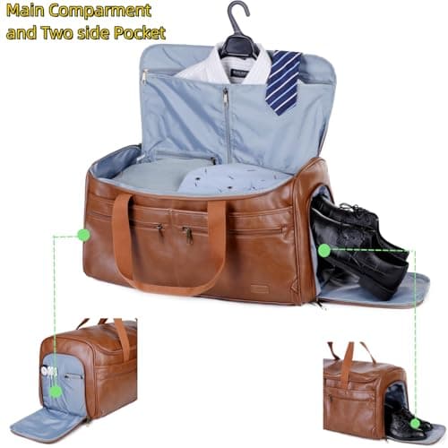 BAOSHA Vegan Leather Garment Bag Travel Duffle Bag Hybrid Hanging Suit Luggage Bag for Men XZ-03, Brown, Leather Garment Bag for Men — view 3