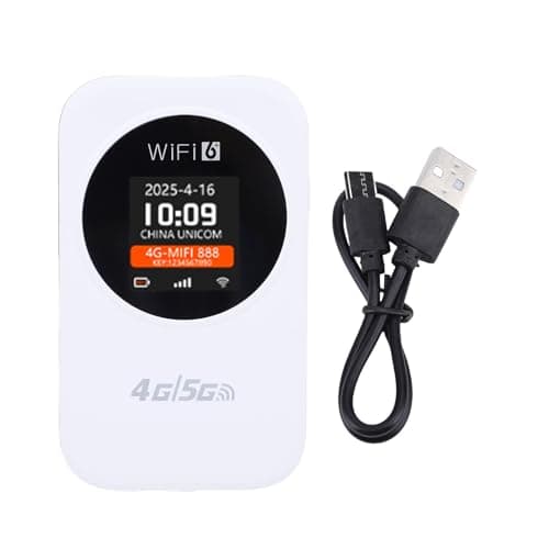 XUMIUZIY Portable 4G WiFi Router, Mobile Wireless Hotspot with 3000mAh Battery and LCD Display for Travel Camping Hotel Business Trip Supports SIM Card and 10 Devices (White)