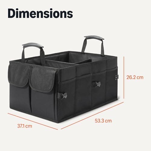 Amazon Basics Car Boot Organiser, Multi-Compartment Trunk Storage Box, Foldable, 51L Capacity, Black — view 5