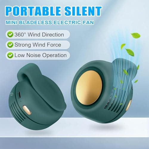 CLIUNT 3 Speeds Portable Silent Mini Bladeless Electric Fan, Clip On Waist & Neck Fan, Rechargeable Small Travel Electric Whirlwind Fan for Waist for Outdoor, Travel, Office (Green) — view 2