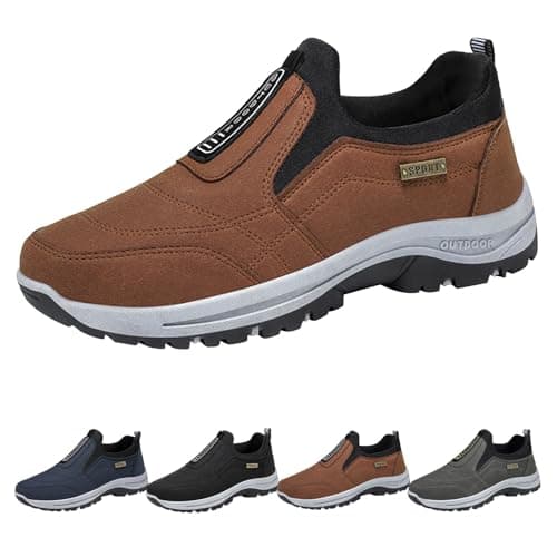 Hiking Shoes Mens Slip on Trainers Orthopedic Walking Shoes with Arch Support Lightweight Mesh Lining Hiking Shoe Wide Fit Outdoor Sneakers for Outdoor Trekking Camping Walking Coffee