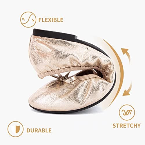 Greatonu Women's Ballet Pumps Comfort Foldable Portable Travel Slip on Slipper Bow Tie Flats Shoes Gold UK 5 — view 5