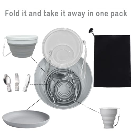 6 in 1 Foldable Camping Mess Kit Stainless Steel Cutlery for Travel Picnic — view 2