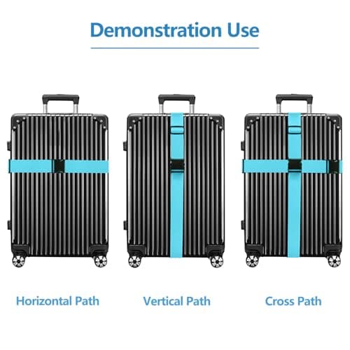 4 Pack Luggage Straps, Suitcase Belts Luggage Straps for Suitcases, Easy to Spot Suitcase Straps with Luggage Labels, Travel Accessories Band Luggage Belt for Baggage (4 Neon Blue) — view 4