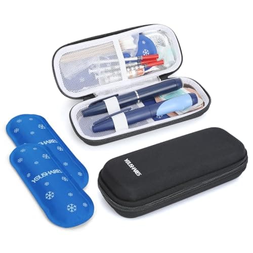 YOUSHARES Insulin Cooler Travel Case - Medicine Cool Bag Travel with 2 Ice Packs for GLP-1 Pens, Insulin Case for Mounjaro/Wegovy, Diabetic Supplies(Black)