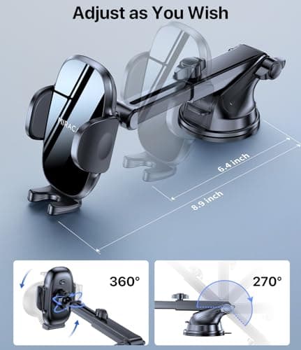 miracase Car Phone Holder for Cars Dashboard Windscreen Desk, 3in 1 Mobile Phone Mount Automobile Cradle 360° Rotatable Stand GPS Vehicle Mount for iPhone 17 16 15 Pro Plus Max 14 13 12 11Samsung — view 6