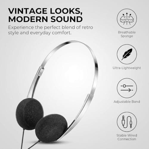 vvchwei 2Pcs Black Retro Over-Ear Earphones,Mini Stereo Lightweight Headphones with Cord,Hi-Fi Stereo Earphone Headset,80s 90s Vintage Headset Wired, and Earbuds Headphones — view 6