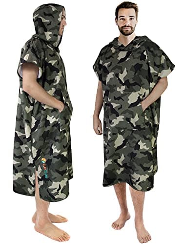 SUN CUBE Surf Poncho Changing Robe with Hood Thick Quick Dry Microfibre Wetsuit Changing Towel for Surfing Beach Swim Outdoor Sports Camo Green