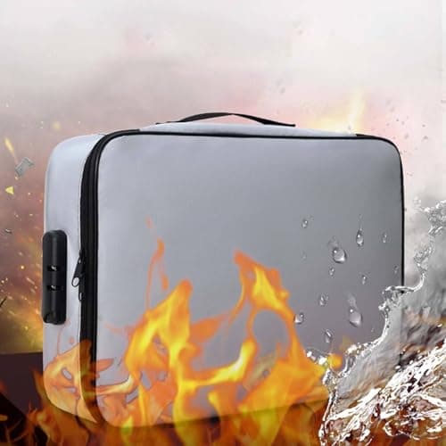 Fireproof Document Box, Waterproof File Organiser Box, Safe Portable Home Fire Lockable Storage Boxes, Collapsible Travel Document Holder, File Storage Boxs with Inserts Bags and Zipper (Grey) — view 5