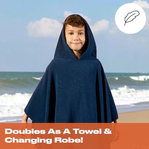 Brentfords Poncho Towels for Kids Short Sleeve Quick Dry Absorbent Hooded Towels for Kids Beach Swim Childrens Travel Wrap Changing Robe Holiday Spa Pool Dry Oversized Swimming Towel, Navy — view 4