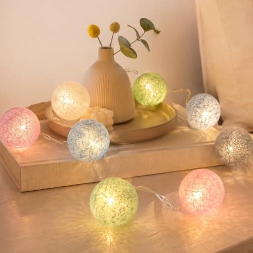 FACHOI Cotton Ball Fairy Lights, 1.5m/4.92ft Battery Powered String Lights, 10 LED Colorful Cotton Ball String Lights for Bedroom Wedding Party Home Christmas Decoration F6-MXQDD (Macaron) — view 3
