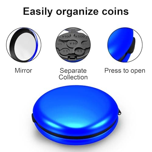 Portable 7-Slot Yen Coin Holder with Mirror, Compact Change Organizer for Car Travel Daily Use, Blue Currency Sorter Wallet Accessory for Japanese Money — view 2