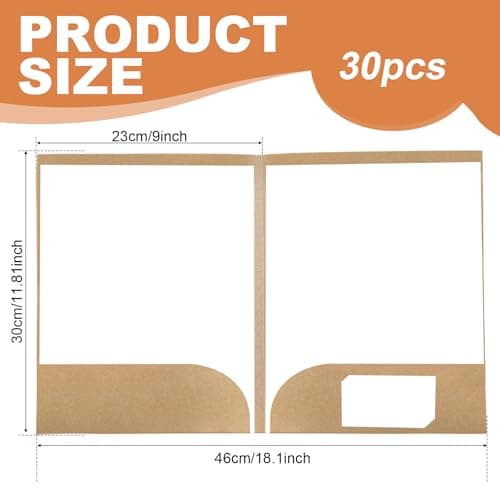 30 PCS A4 Kraft Paper File Folders, Square Cut Project Folder Two Pocket Document Folder SingleInsert Presentation Folders for Office Home Meeting (Brown) — view 2
