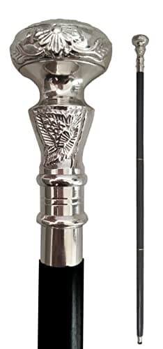 RIYLBEX Vintage Antique Walking Cane Wooden Walking Stick Silver Brass Handle Knob Gift — view 4