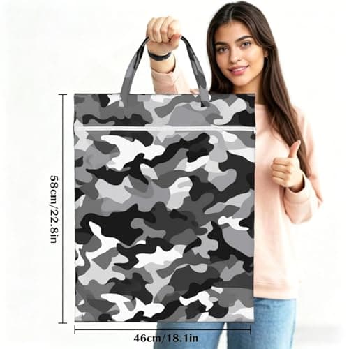 Black Grey White Camo Travel Laundry Bag With Handle, 1 Pc Large Waterproof Dirty Clothes Bags With Zipper, Foldable Swimsuit Workout Bag Washable Wet Clothes Storage Organizer For Dorm — view 3