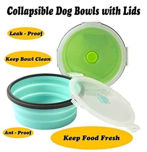 Collapsible Dog Bowls with Lids, 2 Pack Travel Dog Bowls for Small Size Dogs, Silicone Portable Dog Food Bowls Water Cup Cat Bowls Dish for Camping Traveling Walking, 12 oz 350ml — view 4
