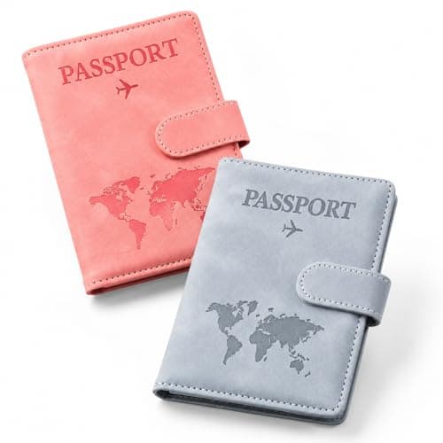 ALLGAYER Pink & Blue Passport Holder - 2 Pcs PU Travel Document Case