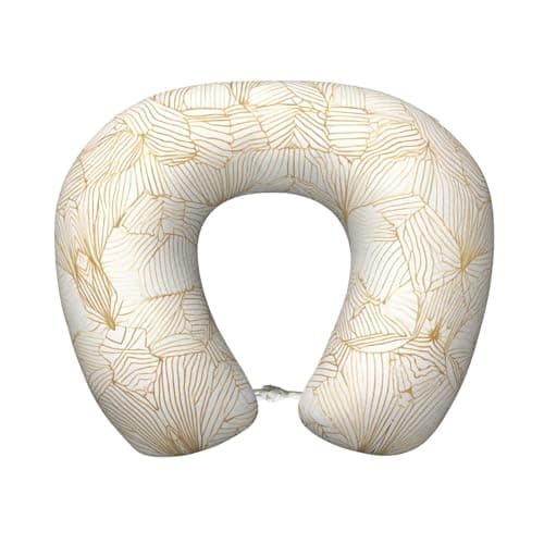 AUGUSTRUSH Memory Foam Neck Pillow - Travel Pillow With Adjustable Clasp, Removable Washable Cover For Airplane Office Car, Ergonomic Support Comfortable U-Shaped Pillow, Rose Gold Print
