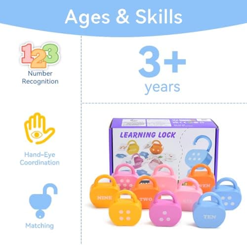 GEERAY Cause and Effect Toys for Toddlers 3+, Montessori Lock & Key Set with 10 Apple-Shaped Locks, Keys & 20 Cards – Learn Numbers, Colors & Motor Skills STEM Toy Gift for Home & Classroom — view 6