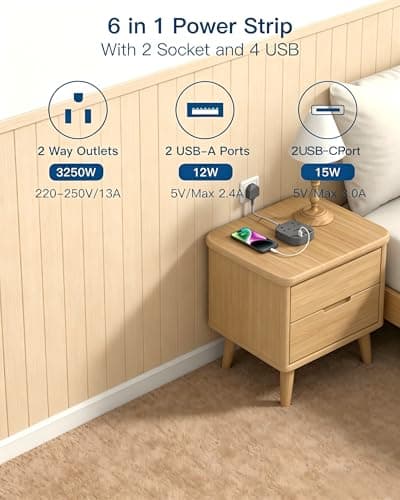 Addtam 3M Extension Lead with USB Slots, Power Strips with 2 Way Outlets — view 2