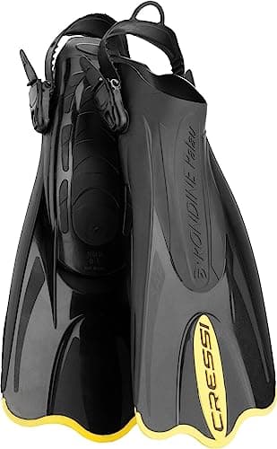 Cressi Palau Saf Fins - Adjustable Short Fins Adults for Snorkelling and Swimming, Black/Yellow Short Fins, L/XL (44/47)