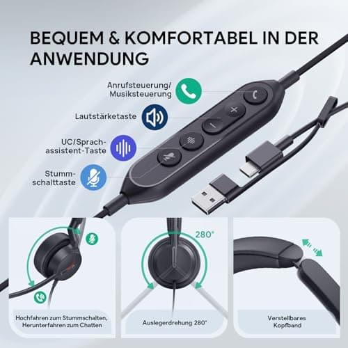 Yealink UH44 Wired USB Headset,Teams Certified,Noise-Canceling Mic,USB-C/A — view 3