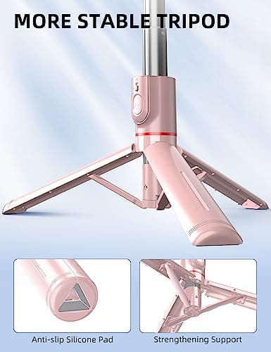 41'' Phone for Tripod, Selfie Stick Tripod Stand with Wireless Remote Extendable Aluminum Cell Phone Tripod Stand 360°Rotate Lightweight & Portable Tripod Compatible with iphone/Android (Pink) — view 2