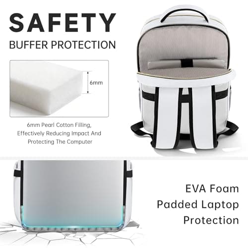 WELIDAY Laptop Travel Work Backpack for Women College Laptop Backpack, White, 17.3in, Quilted Casual Daypack — view 3