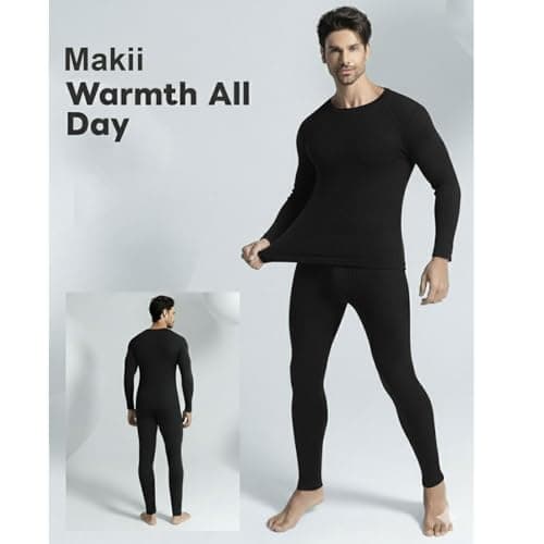 Makii Mens Long Sleeve Thermals Underwear Tops – 2 Pack Adults Crew Neck Winter Warm Base Layer Top T Shirt Thermal Vest Size UK S-2XL (UK, Alpha, M, Regular, Regular) Black — view 5