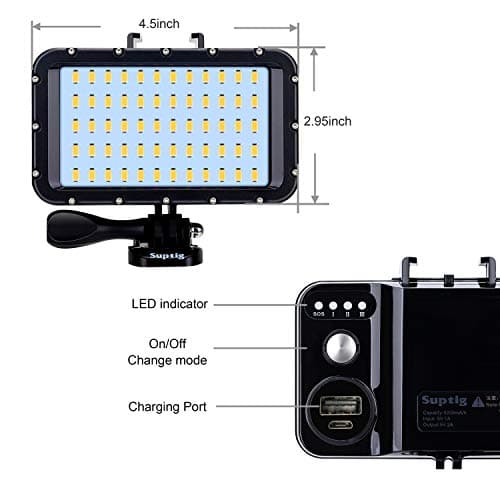Suptig 60 LED Video Light with 5200mAh Portable Charger Portable Lighting Compatible for Gopro Hero 13, Hero 12, Hero 11/10/9/8/7/6/5/4/3/3+/Gopro Max, DJI osmo Insta 360 ace pro, Waterproof 164f — view 6