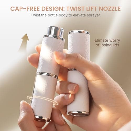 Cryslora Perfume Atomiser, Rotary Press Leather Refillable Perfume Bottle, High-end Portable Dispenser Bottle for Gift or Traveling, 8 ml (White) — view 2