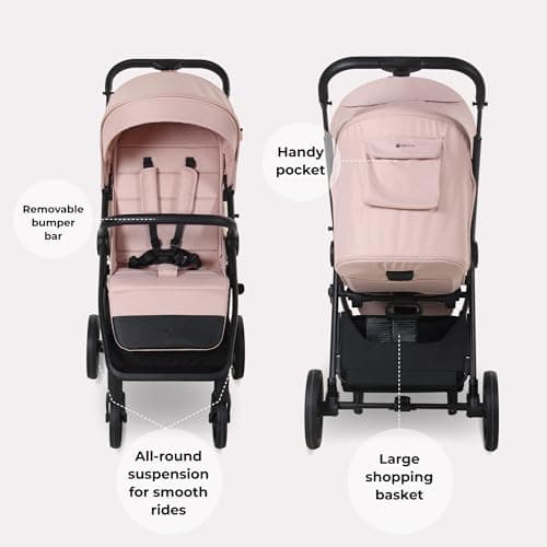 My Babiie MB170 Plus Pushchair – from Birth to 4 Years (22kg), 4-Wheel Suspension, Large Basket, XL Canopy, Foldable, Compact, Stroller with Footmuff, Cup Holder, Rain Cover – Pastel Pink — view 4