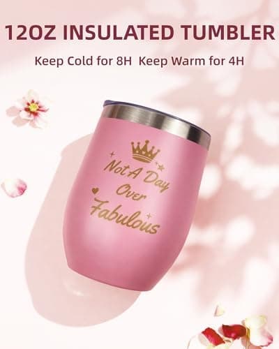 Coolparty 12oz Pink Insulated Wine Tumbler Gift for Women Her Sister Girls — view 2