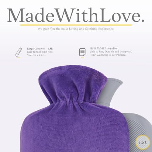 Hot Water Bottle - with Soft Premium Fleece Cover - Purple, 2L - Heating Pad for Menstrual Cramps & Period Comfort - Bed Foot Warmer - Hot & Cold Compress for Back, Stomach, Neck Pain Relief — view 3