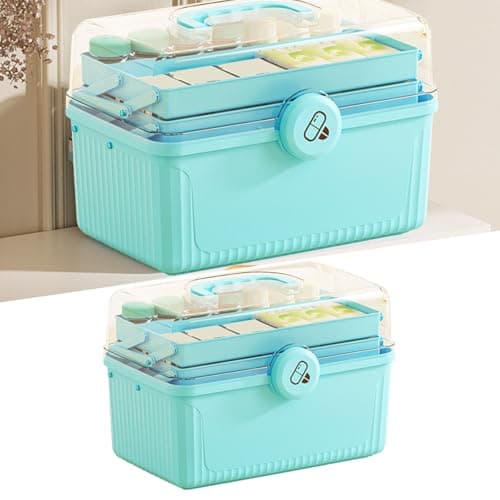 Fockety 3 Layers Large Capacity Lightweight Shockproof First Aid Kit for Home Emergencies (Sky Blue)