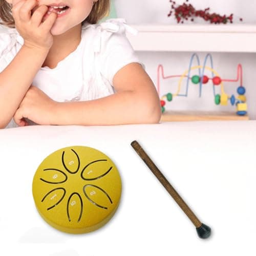 harayaa Steel Tongue Drum with Mallet 3inch 6 Tones Educational Toy Musical Instrument Ethereal Drum for Concert Beginner Kids Travel, Gold — view 3