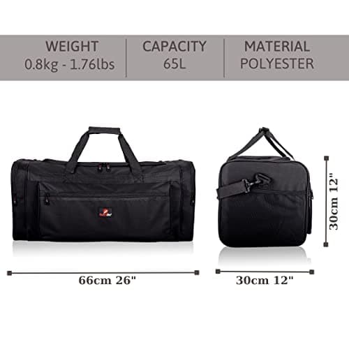 Roamlite Travel Duffle Holdalls - Weekend or Very Big Overnight Bag - Gym Sports Kit - 66x30x30 cm Litre RL58K (Black) — view 2