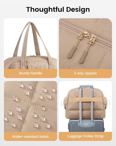 LOVEVOOK Travel Bags for Women, Lightweight Puffer Weekend Maternity Hospital Overnight Holdall Duffel Bags, Gym Bag with Shoe Compartment & Wet Pocket, Carry On Hand Luggage for Flight Sports, Khaki — view 6