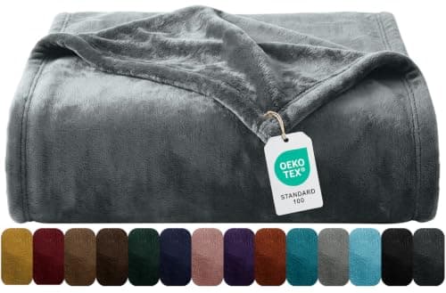 Oxford Homeware Fleece Blanket Sofa Throw Cuddly Reversible Soft Throws for Bed, Couch, Settee, Travel Lightweight and Breathable Blanket fit All Season (Grey, Throw/Single)