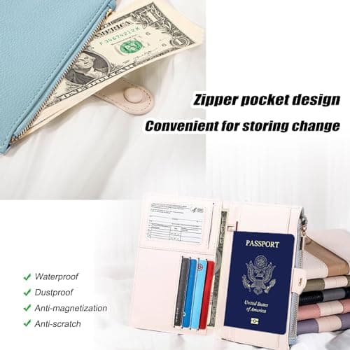 EPROICKS Passport Holder Travel Wallet Passport Cover with RFID Blocking Protector for Men Women PU Leather Travel Document Holder (Beige) — view 5