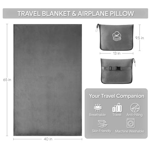 JAJALUYA Travel Blanket, Soft 2-in-1 Airplane Blanket, 65x40 Inches, Travel Essentials Car Blanket with Luggage Sleeve & Backpack Clip (Light Grey) — view 2