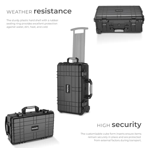 tectake® Camera Case - Shock-Resistant, Dust- & Waterproof Box with Wheels & Telescopic Handle, Incl. Cube Foam Inlays - 34.5 x 23 x 56 cm Hard Case with Snap Closures & Seal Ring - Black — view 4
